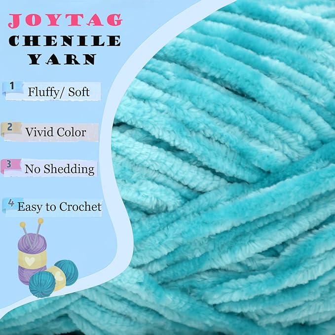 Velvet Chenille Yarn for Crocheting Lake Blue Velvet Fluffy Plush Thick Bulky Chunky Chenille Soft Baby Blanket Yarn for Crocheting Hand Knitting 3 * 100g-Lake Blue