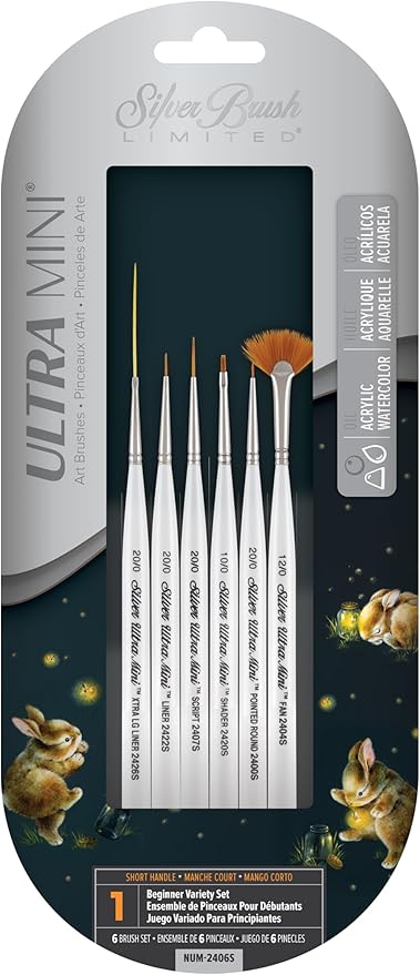 Silver Brush Limited NUM-2406S Ultra Mini Beginner Variety Set, Paintbrushes for Watercolor, Gouache, Inks, Dyes, Acrylic, & Heavy Body Paints, Set of 6, Short Handle