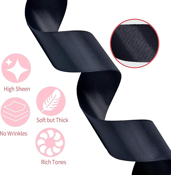 Grosgrain Ribbon 1-1/2 inch 20 Colors 5 Yards/Roll, Total 100 Yards Per Package for Christmas Tree, Wreath Decorations, Bow Making, Gift Wrapping, Flower Bouquet