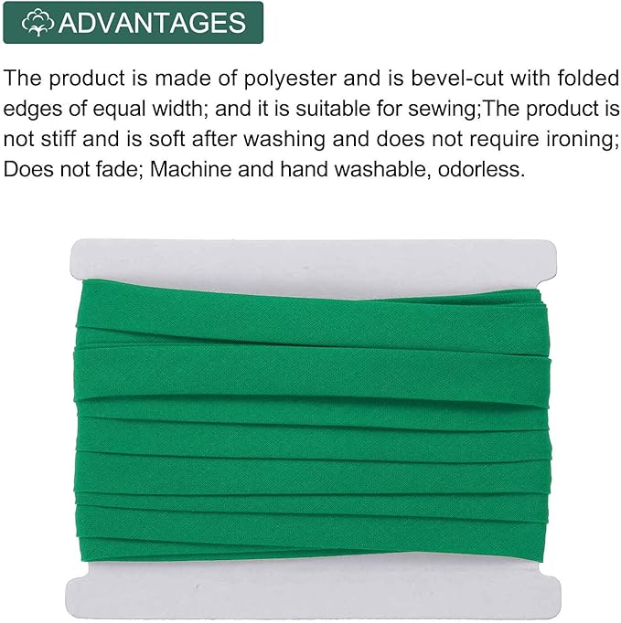 MECCANIXITY 1/2 Inch Double Fold Bias Tape Continuous Bulk Cotton Bias Tape for Sewing Seaming Quilting Hemming Binding Crafts (Dark Green 12 Yards)