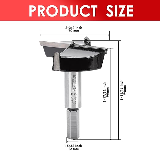 Mollom 2-3/4" (70mm) Forstner Drill Bit for Precise Woodworking with Durable YG8 Carbide Thickness of 2.0mm,This Hinge Cutter Tool is Ideal for Hard Wood, Plastic, Plywood