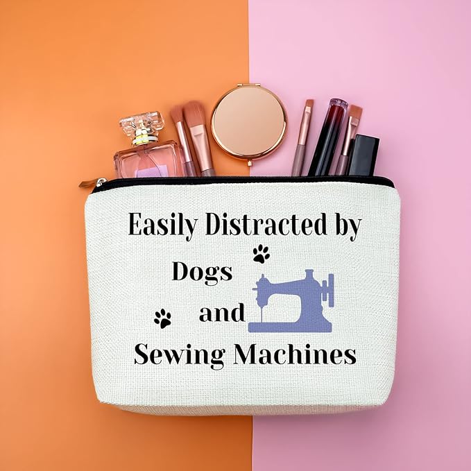Sewing Gift for Women Quilter Gifts for Dog Lover Makeup Bag Seamstress Gift for Sewers Cosmetic Bag Sewing Machine Gifts for Dog Mom Owner Quilters Travel Pouch