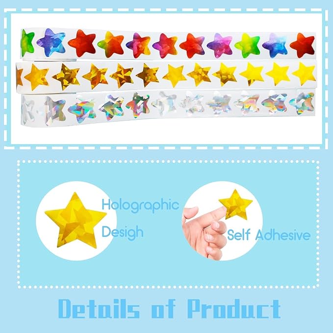 1500 Pcs Holographic Star Stickers Multi-Color Shiny Stars for DIY Crafts, Reward Charts, Student Planners, Classroom Supplies, Scrapbooking, Sealing Stickers & More