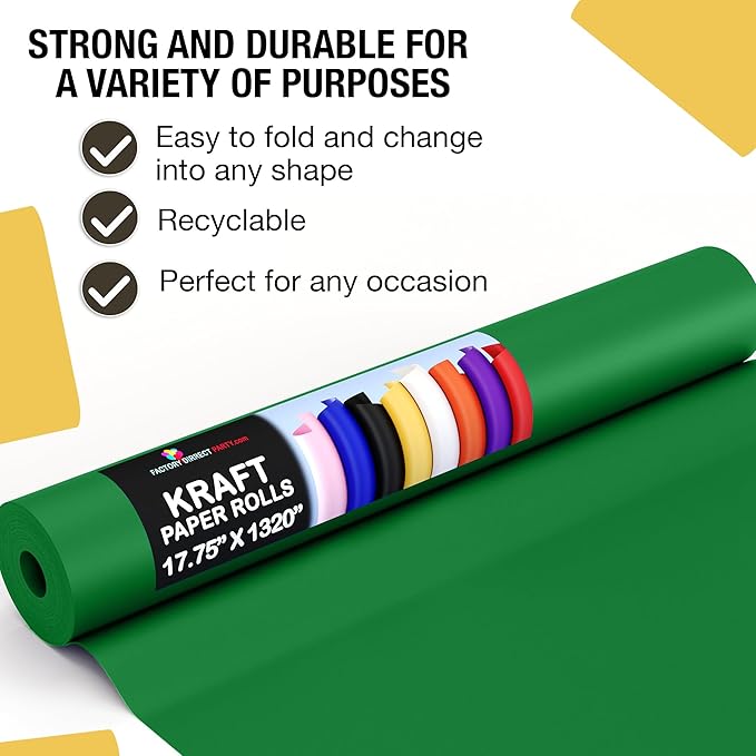 Crown Display Emerald Green Kraft Paper Roll - 17.75" X 1320" (110' Ft) - Perfect for Shipping & Packing - Craft Supplies