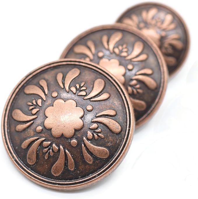 Antique Copper Metal Shank Buttons - 12 Pcs - 3 Size Options - Floral Round Metal Shank Buttons Vintage for Men Women Blazer Coat Uniform Shirt Suit and Jacket Sewing Craft DIY N21502