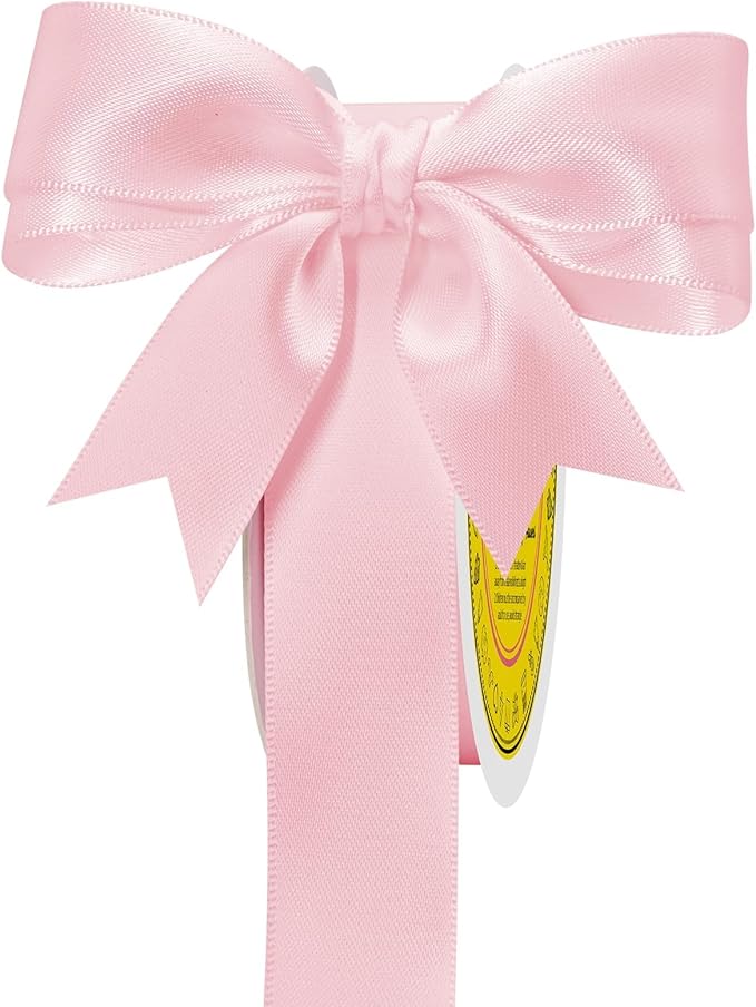 Double Face Lt.Pink Satin Ribbon 7/8 inch X 25 Yards Polyester Lt.Pink Ribbon for Gift Wrapping Very Suitable for Weddings Party Hair Bow Invitation Decorations and More
