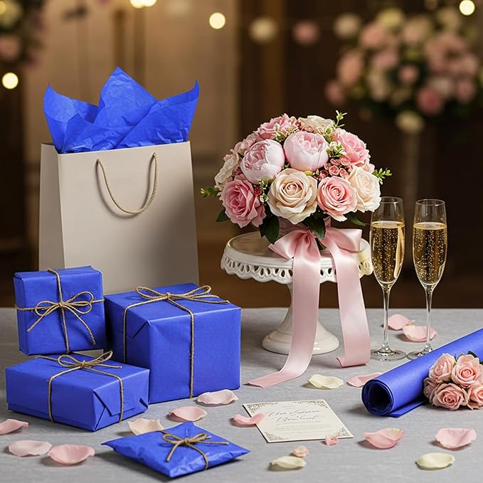 Qilery 500 Sheets Royal Blue Tissue Paper Bulk for Gift Bags 15 x 20 Inch Acid Free Packaging Wrapping Paper Sheets for Winter Eid al-Fitr Ramadan Decor DIY Crafts, Birthday Party, Shipping Packing