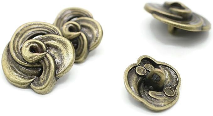 Floral Bronze Metal Shank Buttons - 12 Pcs - 3 Size Options - Luxury Floral Irregular Metal Shank Buttons for Men Women Blazer Coat Uniform Shirt Suit and Jacket Sewing Craft DIY N18902