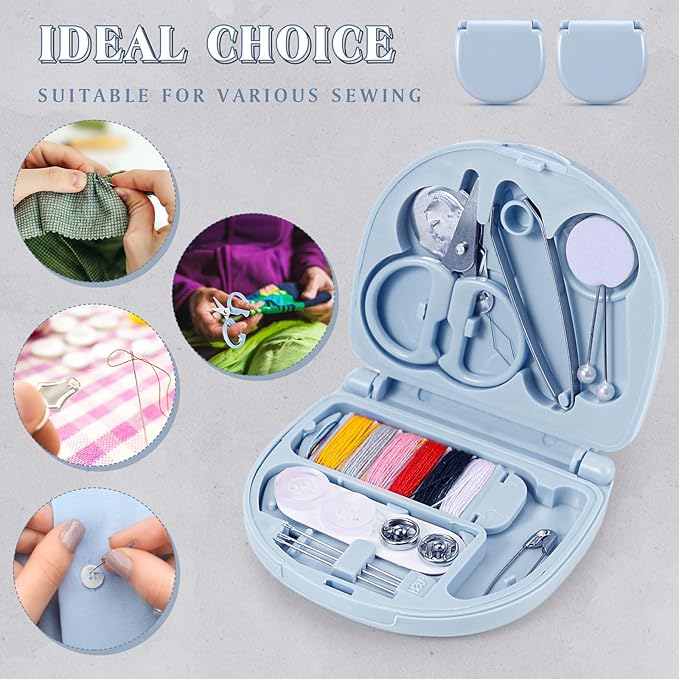 Yuxung 10 Pcs Mini Travel Sewing Kit Portable Emergency Repair Kit Mini Sewing Box with Threads Scissors Needles DIY Supplies for Beginner Traveler Hotel Charity(Light Blue)