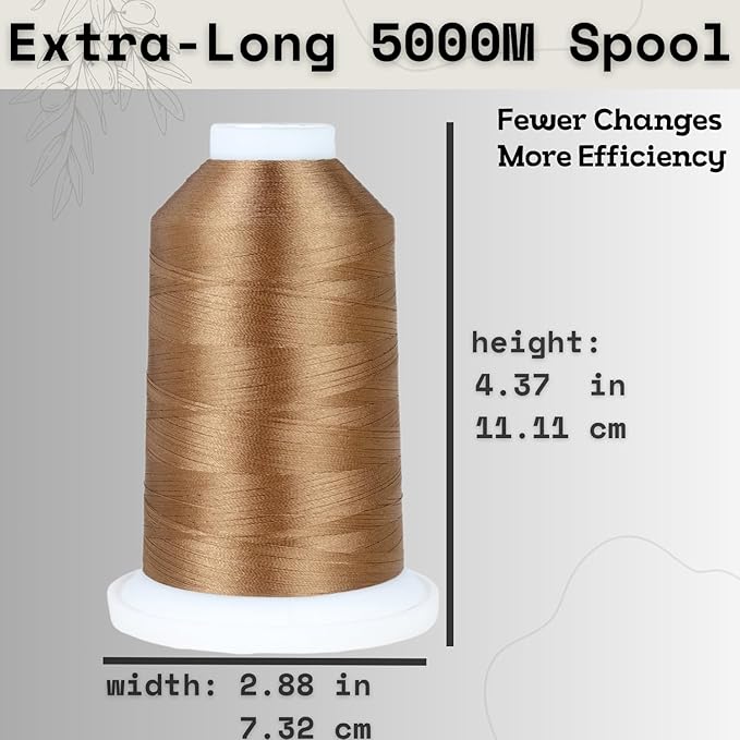 Simthread 2-Pack Trilobal Polyester Thread – 5000M (5500yds) No.40 Tangle-Free, Built-in Thread Lock Spool – Compatible with Brother, Singer, Janome & More,LightBrown323+Beige843