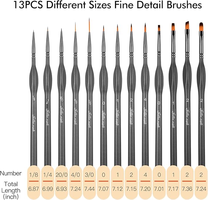 Detailing Paint Brush Set-Golden Maple 13pcs Miniature Paint Brushes Set for Fine Detail Paint, Acrylic Painting, Watercolor, Oil, Models