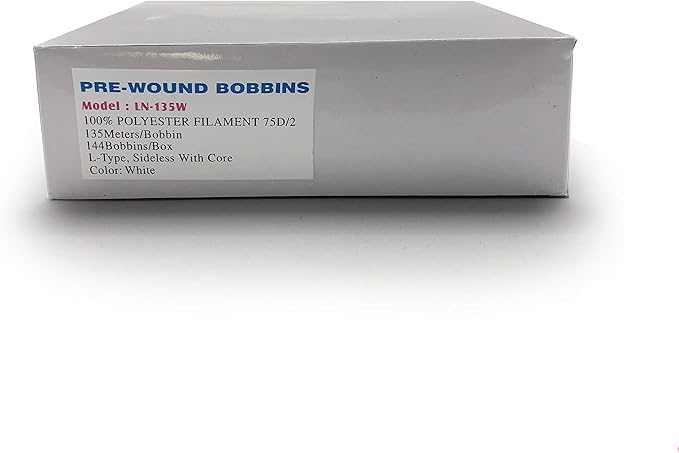Marathon 100% Polyester Sideless Prewound Embroidery Bobbin Style L Size 144 YDS/Bobbin (White)