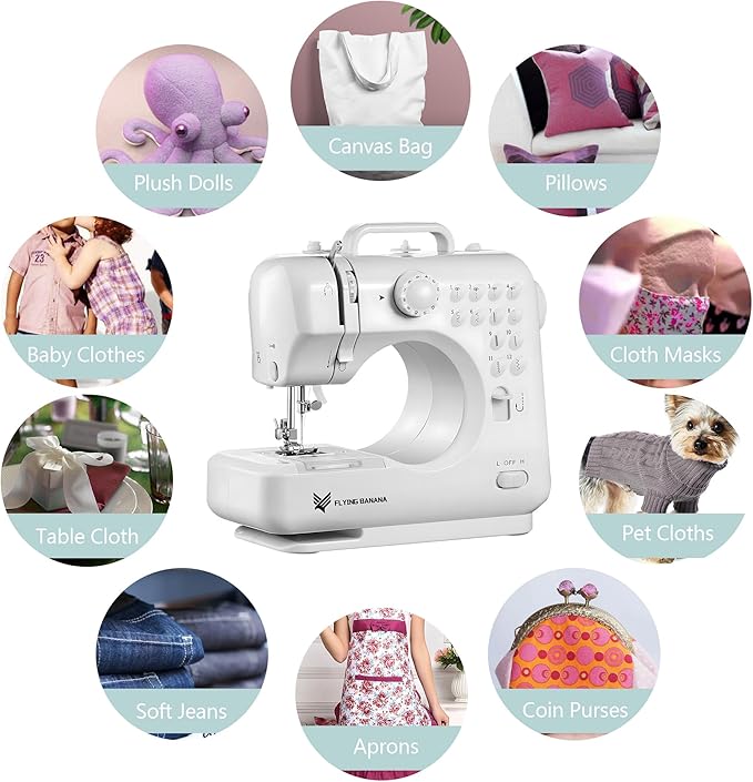 Flying Banana Mini Sewing Machine for Beginners - Portable with 12 Stitches, Best Christmas Gifts 2025 for Boys & Girls 8 +, Kids Sewing Kit, Home DIY Crafting