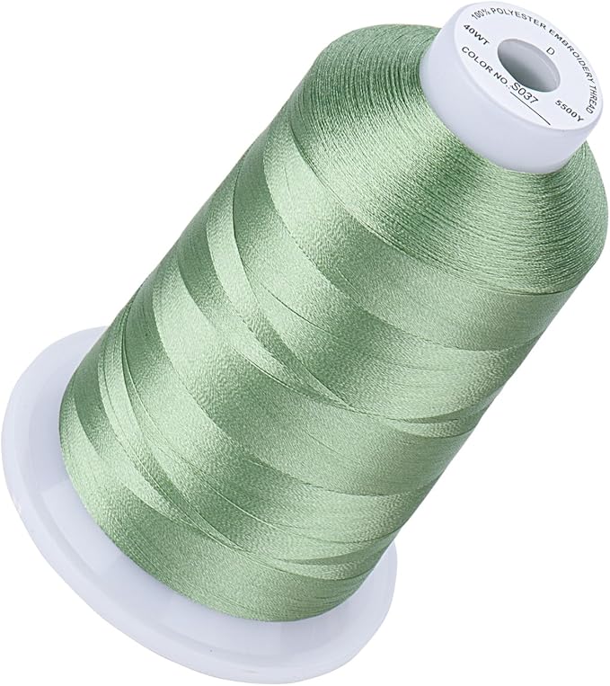 Simthread 5500Yds Embroidery Thread, 5000M High-Yardage 40WT 100% Polyester Thread – 170+ Vivid Colors, High-Speed Rated – Compatible with Brother, Singer, Janome & More - Grey Green S037