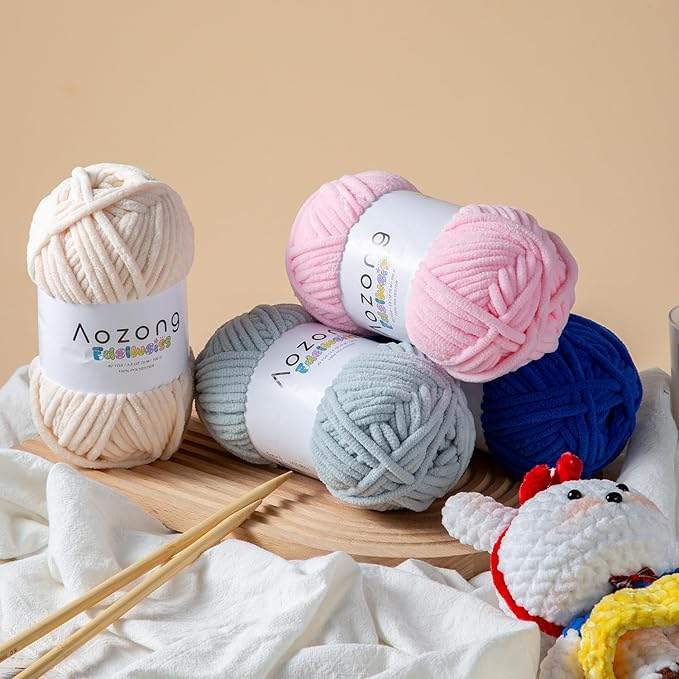 Super Soft and No Shedding Chunky Chenille Yarn for Crocheting and Knitting -Easy to Crochet with-Super Bulky #6, 3Pack of 3.5oz/82yds -Chunky Plush Yarn for Hand Craft Blanket Amigurumi Mint Green