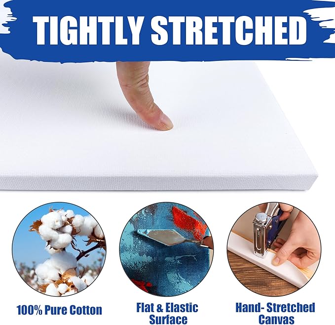 Blank Canvas for Painting, Bulk Pack of 40-8x10 inches, 5x7inch(20 of Each), 100% Cotton, Primed, 5/8 Inch Profile of Super Value Canvas Pack for Acrylics, Oils & Other Painting Media