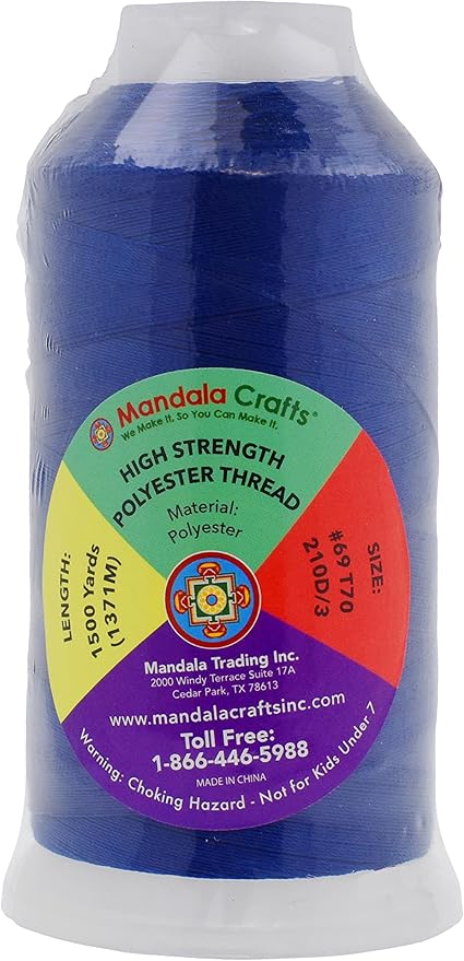 Mandala Crafts Royal Blue Heavy Duty Thread - 1500 Yds Tex 70 Bonded Polyester Threads for Sewing Drapery, Jeans, Leather, Hair, Outdoor Marine Upholstery