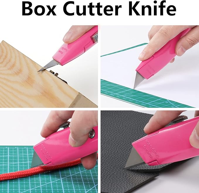DIYSELF 2Pack Utility Knife Box Cutter Retractable Blade Heavy Duty, Box Cutters for Boxes and Cartons, Aluminum Shell Box Knife, Box Opener, PVC Pipe Cutter (Pink)