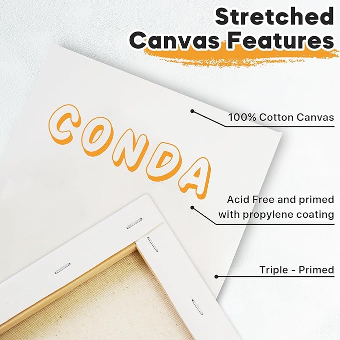 CONDA Mini Stretched Canvas for Painting, 4x4 inch 12 Pack of Art Small Canvases for Kids Artists,100% Cotton Primed Blank Canvas, 4/8 Inch Profile Value Bulk Pack for Acrylics, Oils Painting