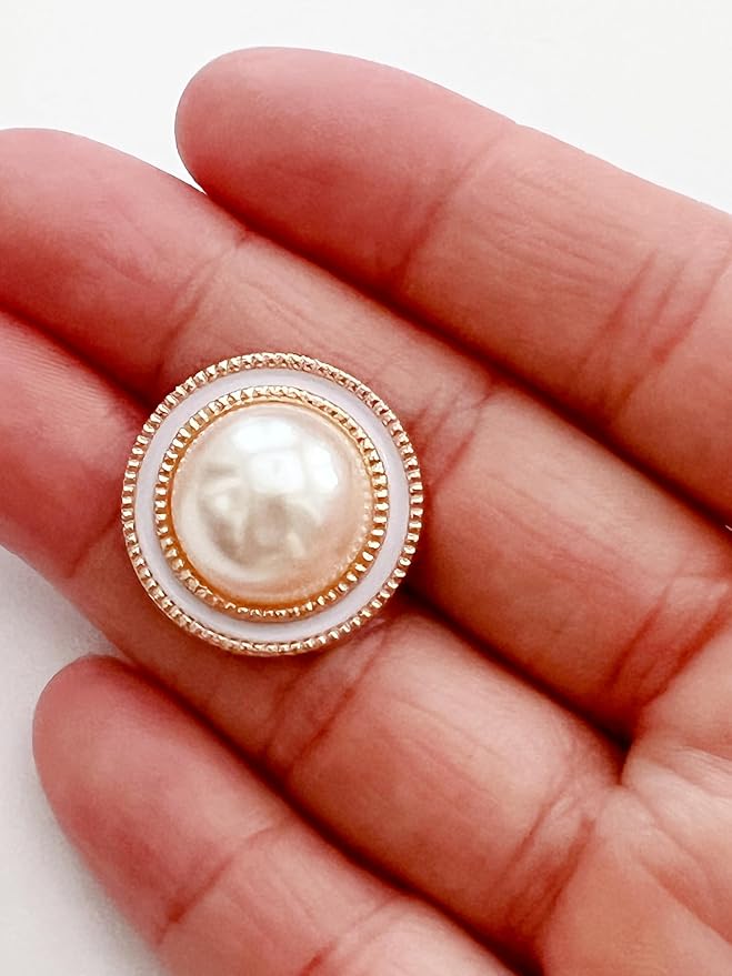 PEPPERLONELY 10PC Faux Pearl Metal Buttons for Clothing, Jeans, Crafts, Pants, Blazer, Sewing, Jacket, Jewlery Making (Gold/White, 20mm)