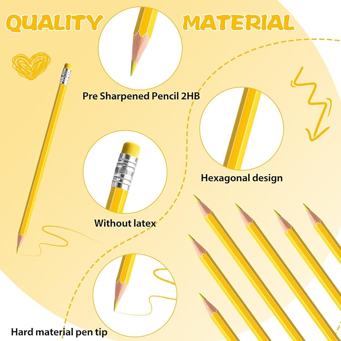 120 PCS Yellow Checking Pencils Erasable Colored Pencils with Eraser Pre-Sharpened 2 HB for Checking, Grading, Tests & Office/School Supplies (Yellow)