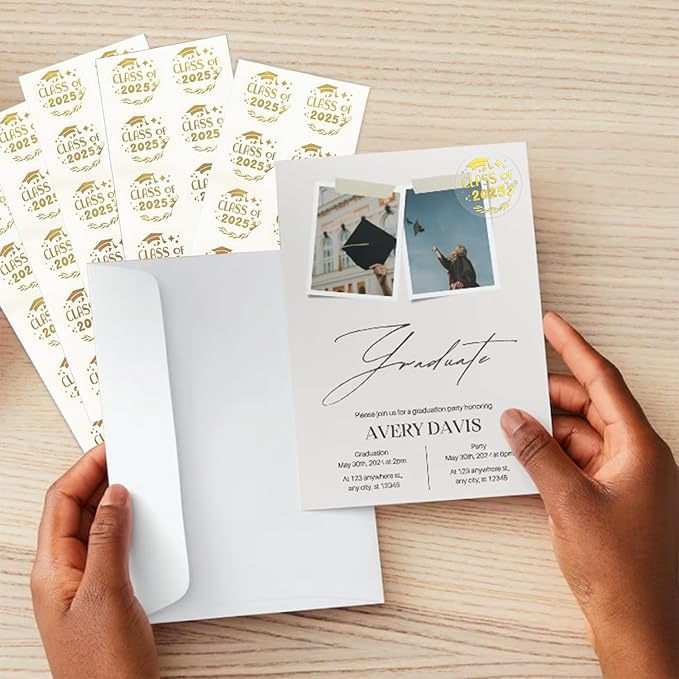 100 Pcs Graduation Stickers, Class of 2025, Transparent Congrats Graduation Labels, Grad Party Supply, Graduation Cap Stickers for Scrapbooks Envelopes 1.6 Inch (gold, class of 2025-2)