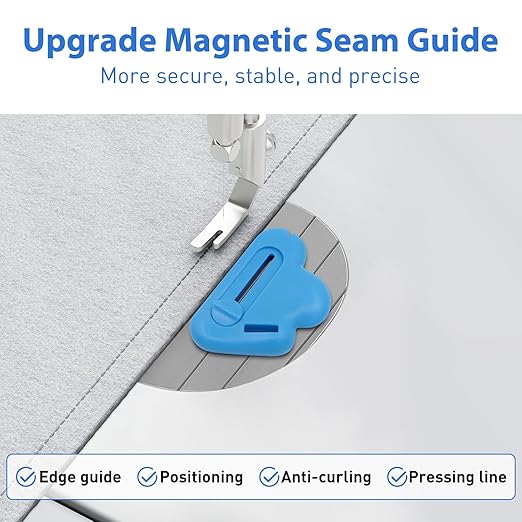 3Pcs Magnetic Seam Guide for Sewing Machine with Seam Rippers, Multifunctional Hemmer Guide with Scale, Stitch Remover Tool, Universal Sewing Accessories and Supplie