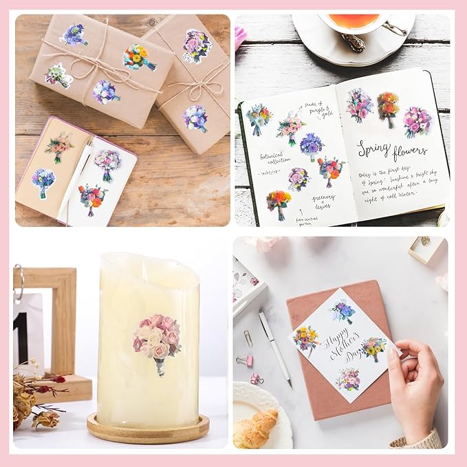 90 Pieces Natural Scrapbooking Stickers, Self-Adhesive Bouquet Stickers for Scrapbooking Supplies Journal for DIY Craft, Planners, Journal, Notebook Card
