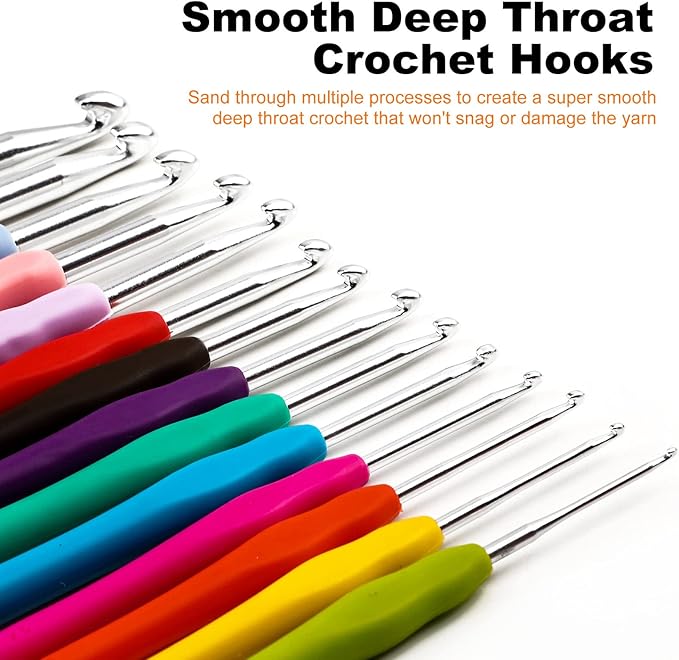 KOKNIT Crochet Hooks Set with Storage Case - 9 Soft Grip Ergonomic Crochet Needles,12 Coloured Aluminum Yarn Crocheting Crochet Hooks,Crochet Kit with Crochet Supplies and Accessories
