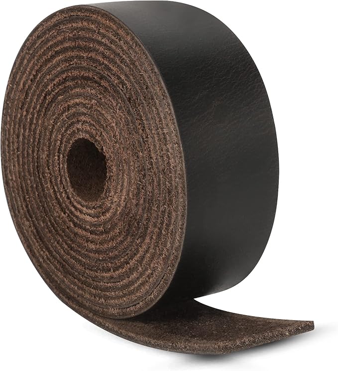 Ringsun 1 Inch Wide Flat Leather Straps for Crafts, Full Grain Leather Strips Cord String for Crafts, Tooling (2mm Thick 72.5 Inches Long Black Coffee)