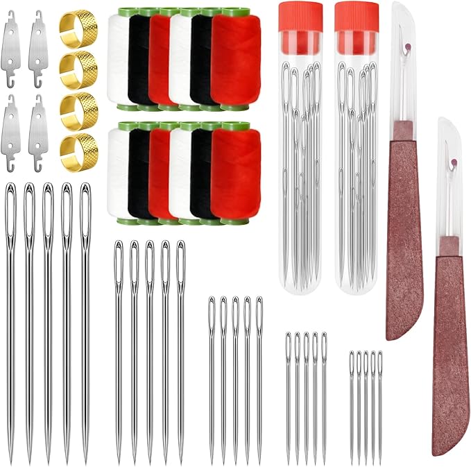 74PCS Sewing Tool Set, Large-Eye Steel Sewing Needle Kit—Includes Threader and Needle Repair Tools, Ideal for Beginners and Home Use.