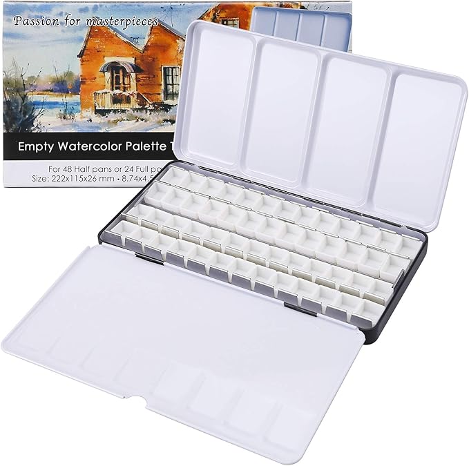 MYARTOOL Metal Tin Paint Case, Fold-Out Palette Holds 48 Half Pans, Travel Palette, Acrylic and Watercolor