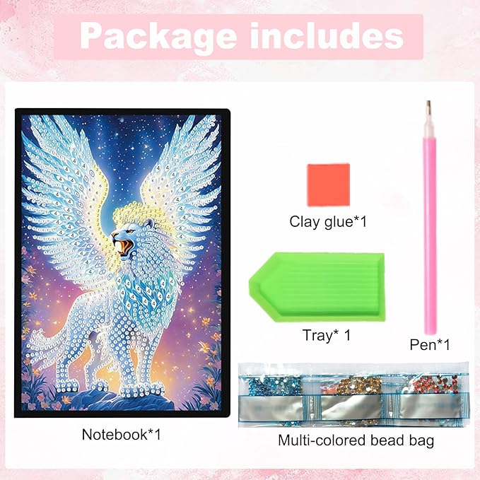 DIY Diamond Painting Notebook Kit, Theme of Fantasy Animals, Special Shaped Diamond Art Notebook Journal Sketchbook for Writing & Drawing
