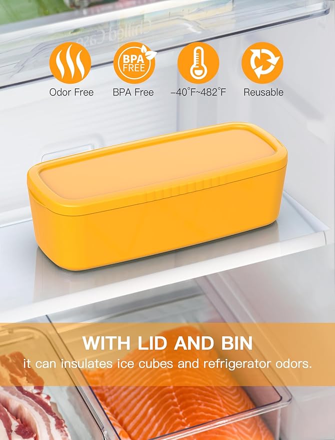 Ice Cube Tray for Tumbler Cup 30Oz-40Oz, 3 Pcs Silicone Cylinder Ice Mold with Lid and Bin for Freezer, Easy Fill and Release Ice Maker for Whiskey, Cocktail BPA-Free (Yellow, 40Oz-Type1)
