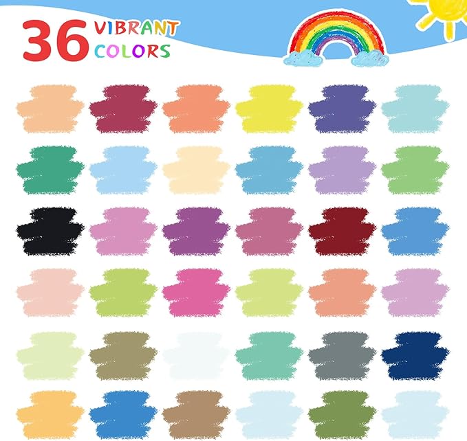 NewFamily 36-Color Dustless Chalk with Holders, Non-Toxic Washable Sidewalk & Blackboard Chalk for Kids' Toddler Art & Indoor Play