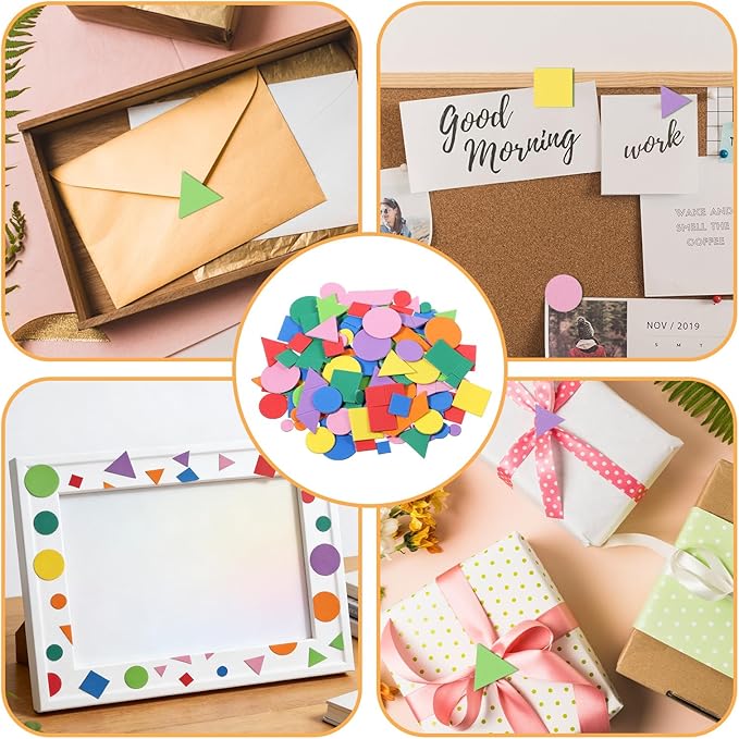 cobee 750 Pieces Foam Shape Stickers, Self Adhesive Mini Foam Stickers Colorful Sticker, Geometry Shapes Craft Sticker Circle, Square for DIY Art Greeting Cards Home Decoration