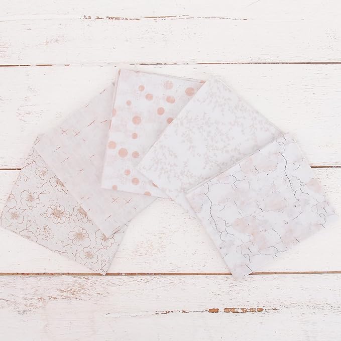 Threadart Exclusive 5 Fat Quarter Bundles - White Vintage Prints 100% Cotton Fabric - Premium 100% Cotton Quilting Fabric - No Duplicates - Full Size Fat Quarters 18"x21" - White