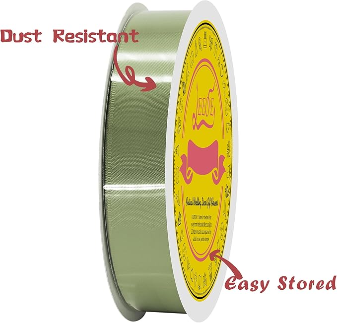 Spring Moss Double Face Satin Ribbon 1 inch X 50 Yards Spool Bright Colors Very Suitable for Weddings Gift Package Wrapping Dancer Wand Sewing Party Hair Bow Invitation Decorations and More