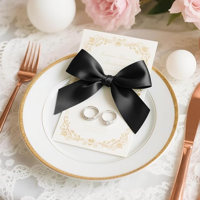 Solid Color Double Faced Black Satin Ribbon 1-1/2" X 25 Yards Ribbons Use for Bows Bouquet, Gift Wrapping, Floral Arrangement
