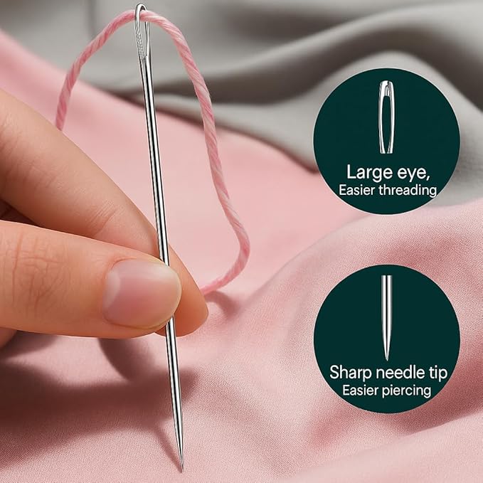 Big Eye Stainless Steel Sewing Needles Kit, Premium Hand Sewing Needle Set for DIY Craft, Embroidery, Mending, Ideal Portable Sewing Kit for Handcraft Lovers & Beginners (36 PCS)
