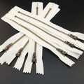 Leekayer 3# Jeans Zipper 8 Inch Antique Brass Metal Zipper 20.32cm Close End Zippers 6pcs,(White-Brass)