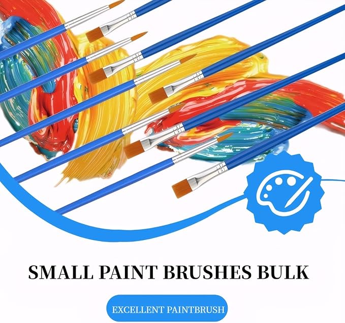 Paint Brushes Bulk(30 Pcs) and Palettes（10 Pcs） - 15 Pcs Flat & 15 Pcs Pointed Paint for Oil Acrylic, Watercolor Painting - Art Supplies for Kids, Adults (Canvas, Face, Nail Art, Classroom, Studio)