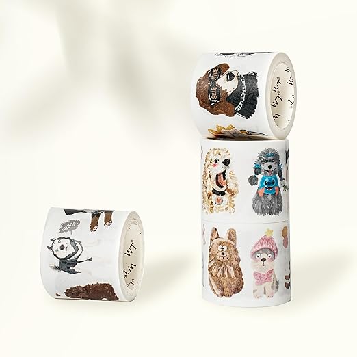 WT Tail Waggers Washi Tape Sticker Set, 4 Rolls, Original Designs, Cute Pet-Themed Decorative Tape for Scrapbooking, Journaling, Planners & DIY Crafts