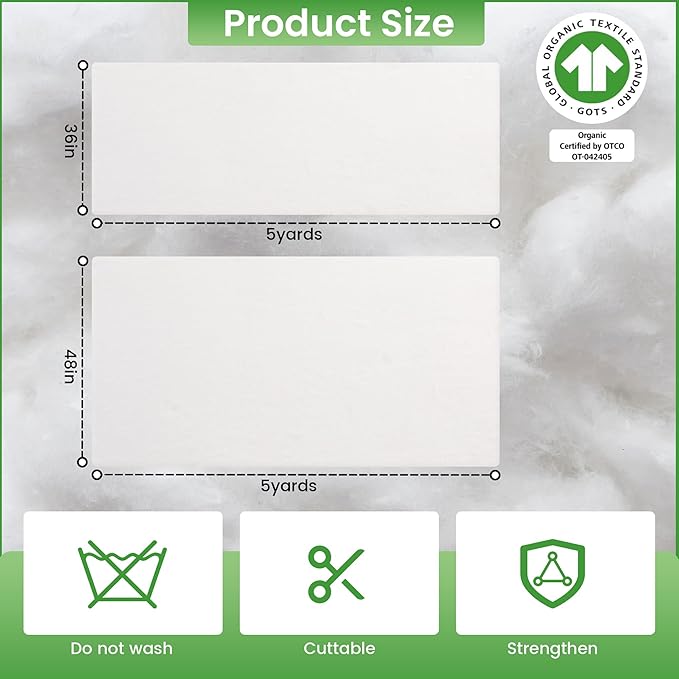 HOMBYS 100% Cotton Upholstery Batting for Cushions, Warm Natural Cotton Roll for Sewing, 200G Couch Cushion Wrap Fluffy and Thick Stuffing for Arts and Crafts, GOTS Organic Certification(36in*5yard)