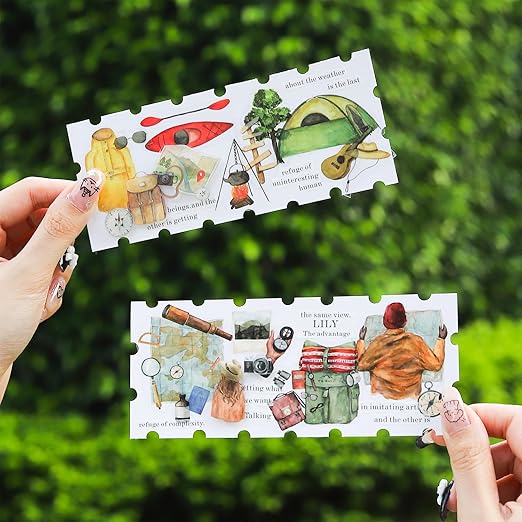 6 Rolls Travel PET Tape Set with Clip, Camping and Adventure-Themed Sticker Tape for Journaling, Scrapbooking, and DIY Crafts