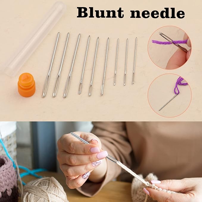 IMZAY 54 Pcs Crochet Needles Set, Crochet Hooks Kit with Storage Case, Ergonomic Knitting Blunt Needles Stitch Marker DIY Hand Knitting Craft Art Tools for Beginners(Blue)