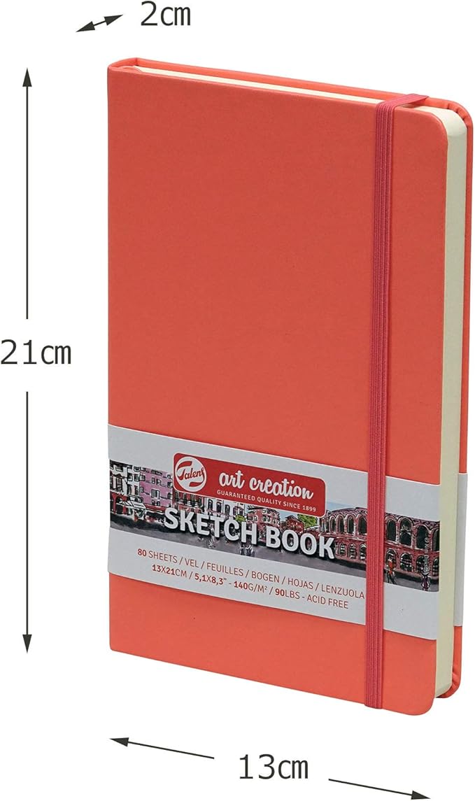 Tarens T9314-312M Art & Creation Sketchbook, Drawing Notebook, 5.1 x 8.3 inches (13 x 21 cm), Coral Red, Thickness: 4.9 oz/yd², Fine, Acid Free Paper, 80 Sheets