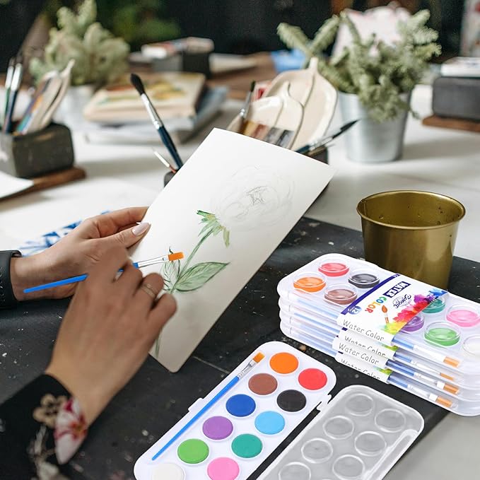 Nuanchu Christmas Gifts Bulk Watercolor Paint Washable Watercolor Paint Kits Palette and Brushes Portable Water Color Supplies for Adults, Beginners Artists Valentine Gift(20 Pack,12 Colors)
