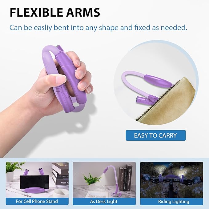 LUXJET Reading Light for Neck, 3 Colors & 6 Brightness Levels, Rechargeable Hands-Free Book Light with Flexible Gooseneck, 80Hrs for Night Reading, Eye-Caring Gift for All Ages