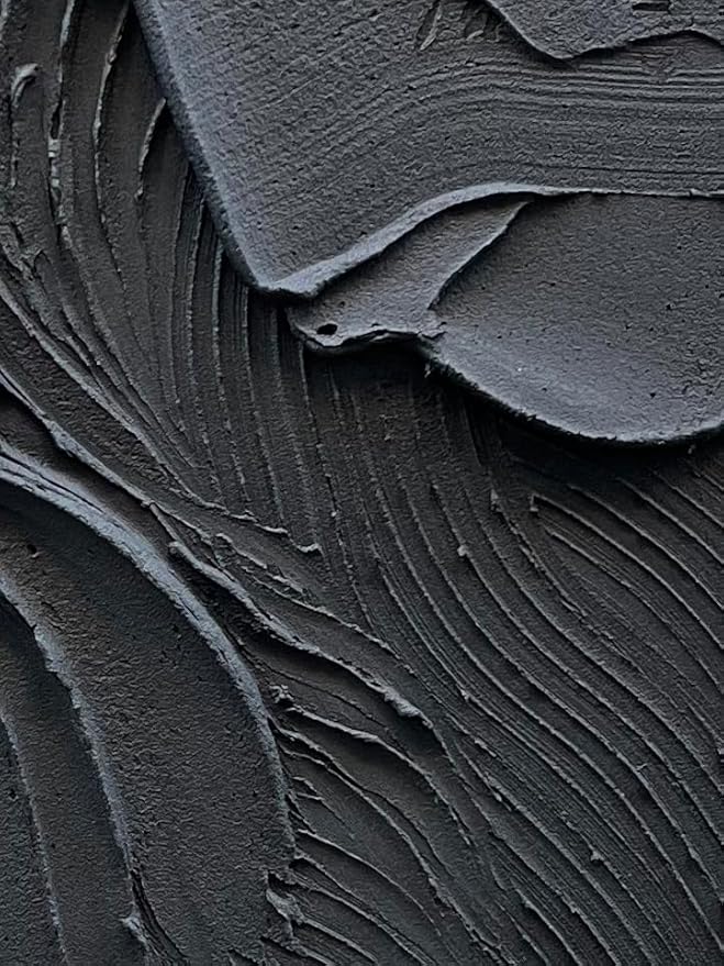 NANKAI Art Hand Painted Pure Black Wall Decoration Art Modern Minimalist Oil Painting 36x24 inch Vertical Thick Texture Wall Art Home Office Corridor Wall Art Decoration